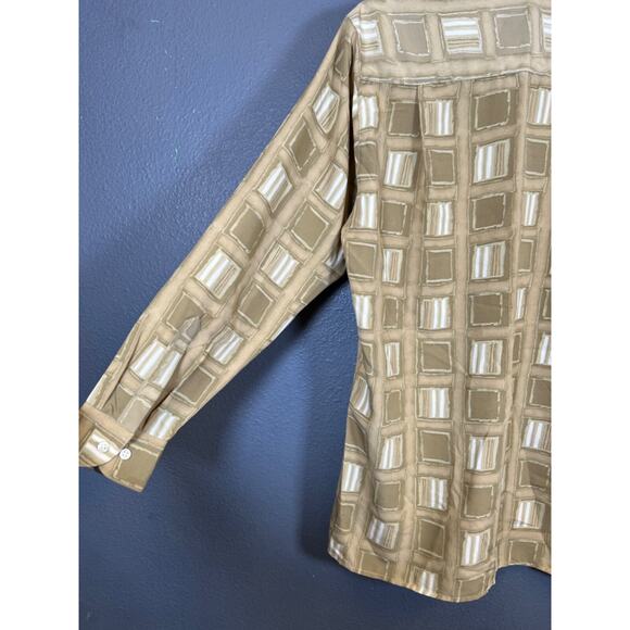 TED LAPIDUS Paris M men's Abstract Geometric long Sleeve Button Up Shirt beige - Picture 6 of 10